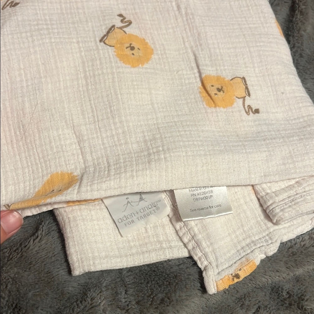 aden + anais White Blanket with Yellow Lion Design